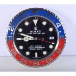 A ROLEX SHOP DISPLAY ADVERTISING WALL CLOCK. 33 cm diameter.