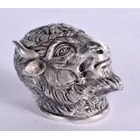 A CONTINENTAL SILVER VESTA CASE IN THE FORM OF A BISONS HEAD. Stamped 800, 3.8cm x 5cm x 3.8cm, wei