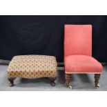 A Victorian upholstered low chair together with an upholstered foot stool 68 x 60 x 23 cm.