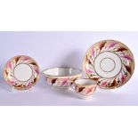 EARLY 19TH CENTURY BARR FLIGHT AND BARR CUP AND SAUCER PAINTED WITH PUCE AND BROWN FEATHERY LEAVES A
