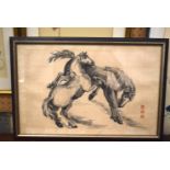 A CHINESE WATERCOLOUR OF HORSES 20th Century. 32 cm x 50 cm.