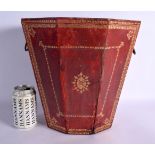 A CHARMING COUNTRY HOUSE REGENCY LEATHER TWIN HANDLED BUCKET with brass mounts. 30 cm x 23 cm.