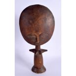 AN AFRICAN TRIBAL CARVED WOOD MOON HEAD FERTILITY DOLL. 27 cm x 12 cm.