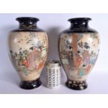 A LARGE PAIR OF EARLY 20TH CENTURY JAPANESE MEIJI PERIOD SATSUMA VASES painted with figures. 33 cm x