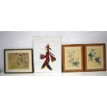 A collection of small Chinese watercolours together with a mixed media picture of a South East Asian