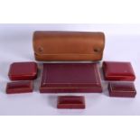 A GOOD COLLECTION OF WARTSKI LEATHER JEWELLERY BOXES. Largest 21 cm x 10 cm. (6)