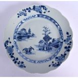 AN 18TH CENTURY CHINESE BLUE AND WHITE PORCELAIN PLATE Qianlong. 21.5 cm wide.