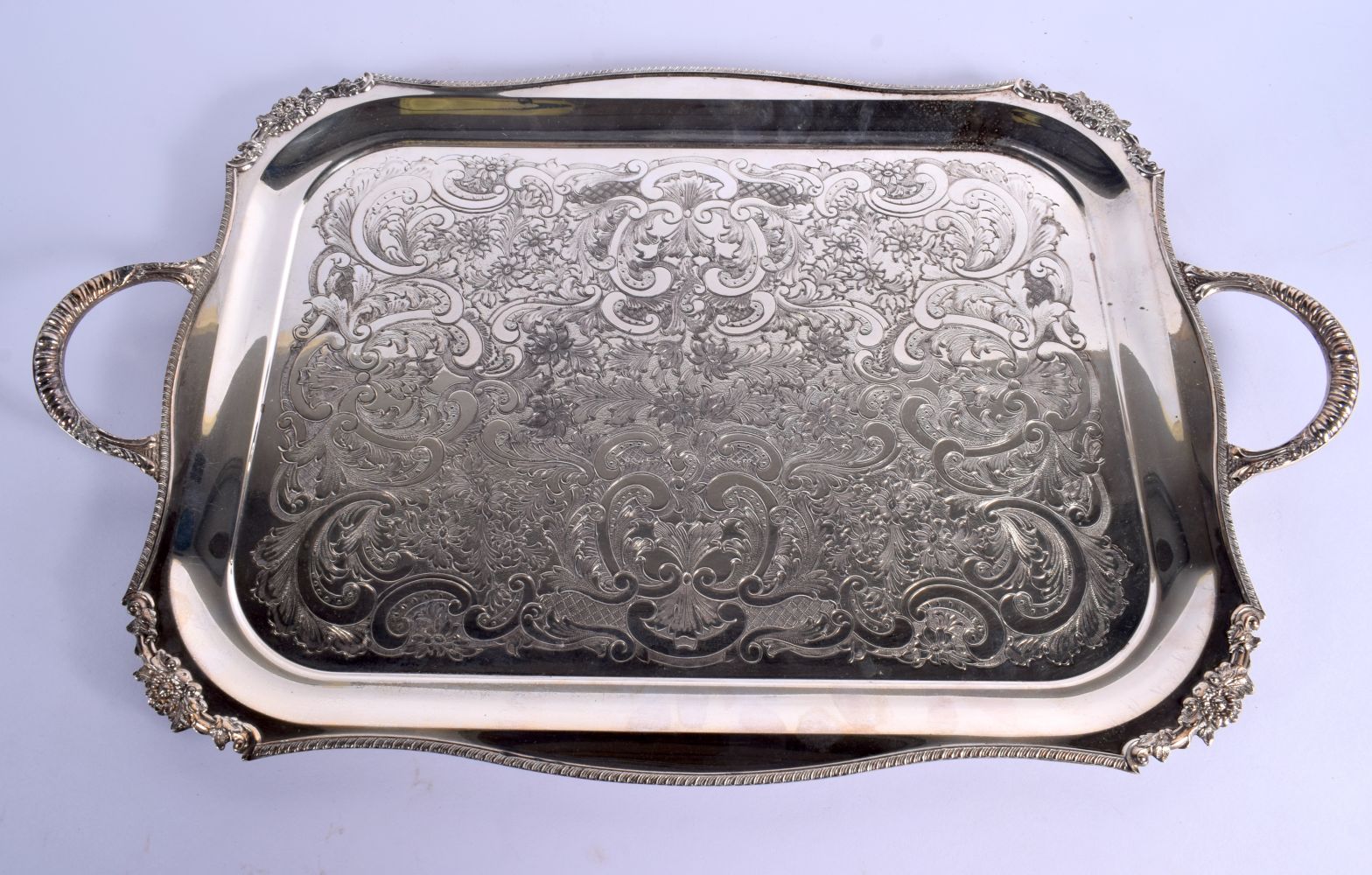 A LARGE SILVER PLATED TRAY together with two boxed sets. Largest 52 cm x 34 cm. - Bild 2 aus 11