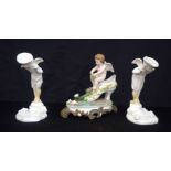 A German Carl Knoll figurine together with two other continental figures largest 20 x 21 cm