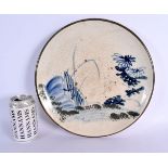 A RARE EARLY 18TH/19TH CENTURY JAPANESE EDO MINGEI SETO POTTERY DISH painted with sparse foliage and
