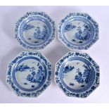 A SET OF FOUR 18TH CENTURY CHINESE EXPORT BLUE AND WHITE PLATES Qianlong. 22.5 cm wide. (4)