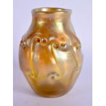 A RARE 1920S TIFFANY & CO IRIDESCENT GLASS VASE decorated with swirls. 9.5 cm x 6 cm.