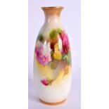 ROYAL WORCESTER VASE PAINTED WITH ROSES BY E. SPILSBURY, SIGNED DATE MARK FOR 1932. 14.5cm High (4)