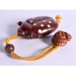 A JAPANESE 4 SECTION INRO IN THE FORM OF A BEETLE WITH MOTHER OF PEARL DECORATION. 8.4cm x 5.4cm x