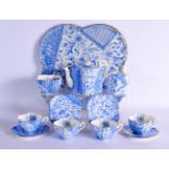 AN AESTHETIC MOVEMENT BLUE AND WHITE TEASET ON TRAY. Largest 32 cm x 28 cm.