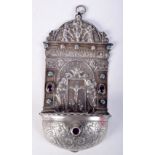 A 18TH/19TH CENTURY CONTINENTAL JEWELLED SILVER FONT. 135 grams. 19 cm x 10 cm x 4.25 cm.