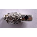 A STERLING SILVER DOGS HEAD WHISTLE PENDANT. Stamped 925 Sterling, 4.7cm x 1.6cm x 1.8cm, weight 17