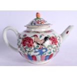 AN 18TH CENTURY CHINESE EXPORT FAMILLE ROSE TEAPOT AND COVER Qianlong. 14 cm wide.