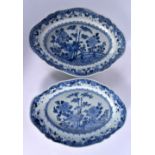 A PAIR OF 18TH CENTURY CHINESE NANKING CARGO BLUE AND WHITE DISHES Qianlong. 30 cm x 21 cm.