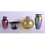 FOUR ART GLASS VASES. Largest 18 cm high. (4)