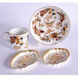 19TH CENTURY WEDGWOOD COFFEE CAN AND SAUCER PAINTED AND GILDED WITH BUTTERFLIES OR MOTHS, MARKED WED