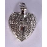 A STERLING SILVER HEART SHAPED SCENT BOTTLE. Stamped Sterling, 4.2cm x 3.3cm x 1.2cm, weight 14.4g