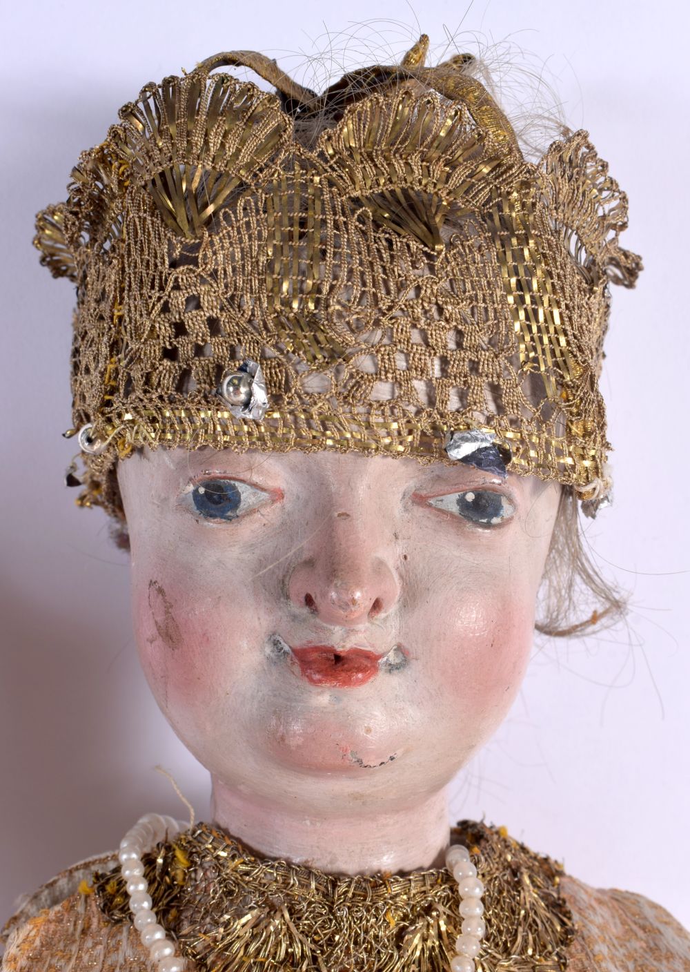 A VERY RARE 17TH/18TH CENTURY EUROPEAN CARVED AND PAINTED WOODEN DOLL modelled with one hand raised, - Image 3 of 11