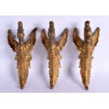 THREE 19TH CENTURY FRENCH BRONZE BIRD FORM MOUNTS of naturalistic form. 18 cm x 5 cm. (3)