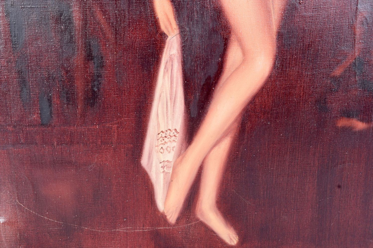 An unframed oil on canvas of a naked female. 92 x 66 cm. - Bild 3 aus 5