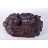 A JAPANESE CARVED WOOD NETSUKE CARVED AS INSECTS. 2.8cm x 3.1cm x 5cm, weight 20.8g