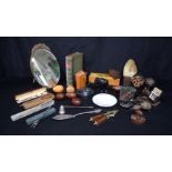 A Miscellaneous group of wooden items, a mirror, ashtrays, plated items etc (Qty).