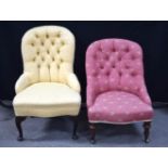 Two Victorian upholstered button back nursing chairs. 85 x 72 cm (2).