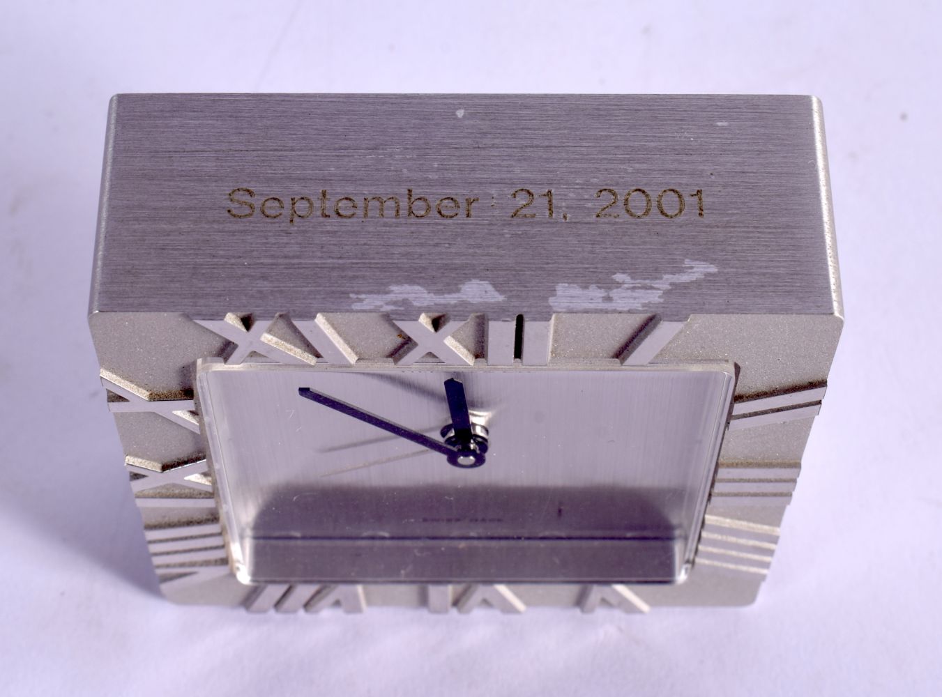 A TIFFANY & CO CLOCK. 6.75 cm square. - Image 3 of 3