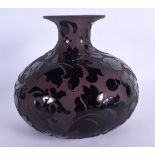 A EUROPEAN CAMEO CUT GLASS VASE decorated with flowers. 18 cm x 16 cm.