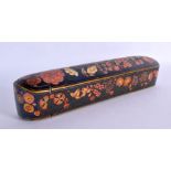 A FINE 19TH CENTURY PERSIAN KASHMIR LACQUERED SLIDING PEN BOX painted with birds and flowers. 27 cm