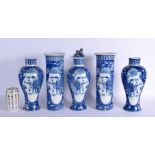 A SET OF FIVE EARLY 20TH CENTURY CHINESE BLUE AND WHITE VASES Late Qing/Republic, bearing Kangxi mar
