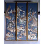 Chinese School (19th Century) Set of three, Kesi silk panels. 100 cm x 27 cm. (3)