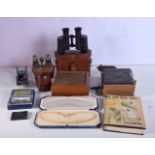 A miscellaneous collection Solitaire board, opera glasses, binoculars, photograph album (Qty)