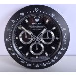 A ROLEX SHOP DISPLAY ADVERTISING WALL CLOCK. 33 cm diameter.