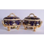 DERBY PAIR OF TUREENS AND COVERS ONE ENTITLED VIEW NEAR DERBY AND VIEW IN ITALY AND THE OTHER ENTITL