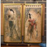 A LARGE PAIR OF EARLY 20TH CENTURY CHINESE KOREAN WATERCOLORS. 137 cm x 62 cm.