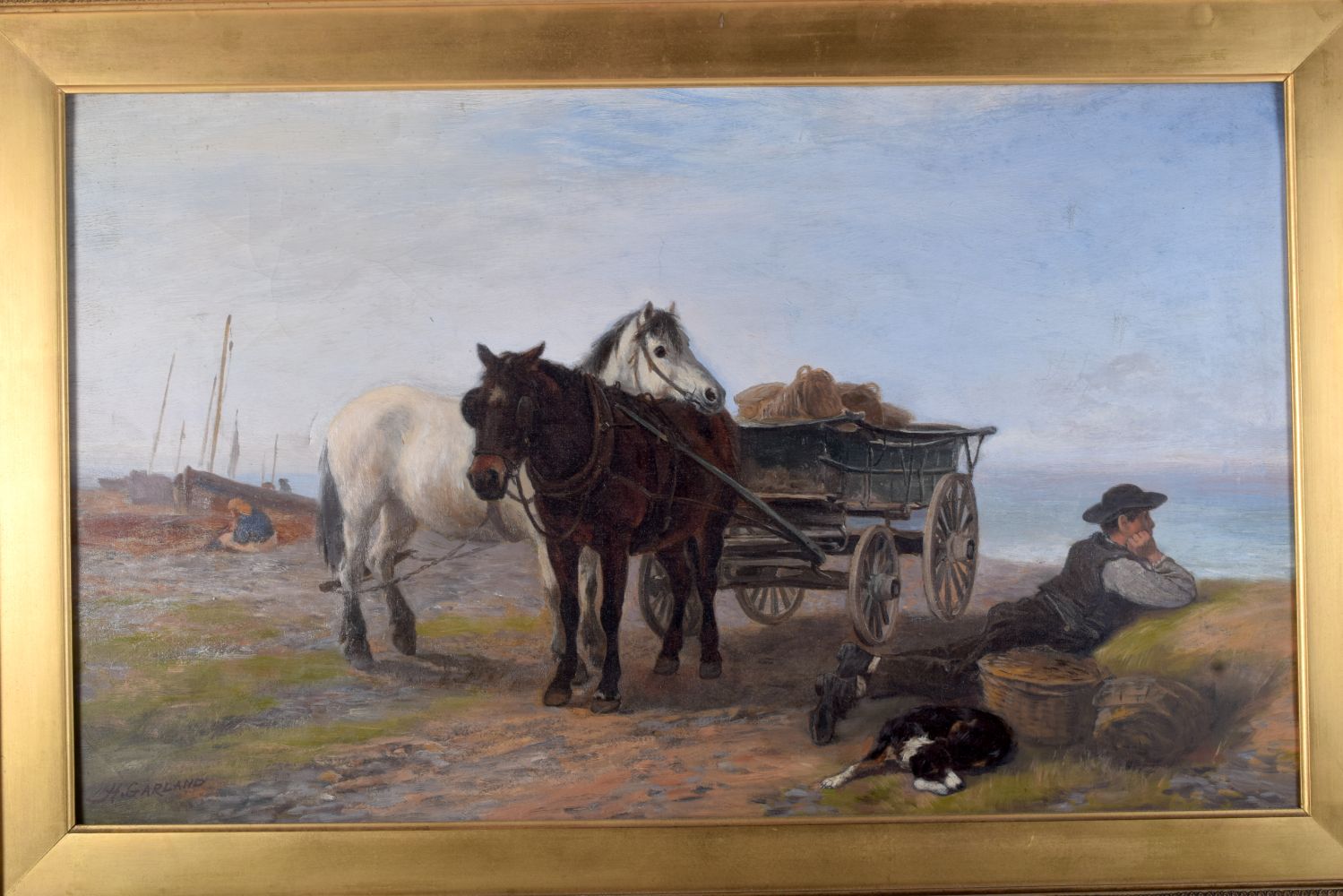 Harold garland(1834-1913) Framed oil on canvas "Waiting for the boat" 43 x 72cm. - Bild 2 aus 4