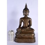 A RARE LARGE 17TH/18TH CENTURY THAI BRONZE FIGURE OF A BUDDHA modelled upon a lotus base. 42 cm x 18