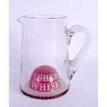 A RARE VINTAGE USHERS WHISKY ADVERTISING GLASS. 14 cm x 11 cm.