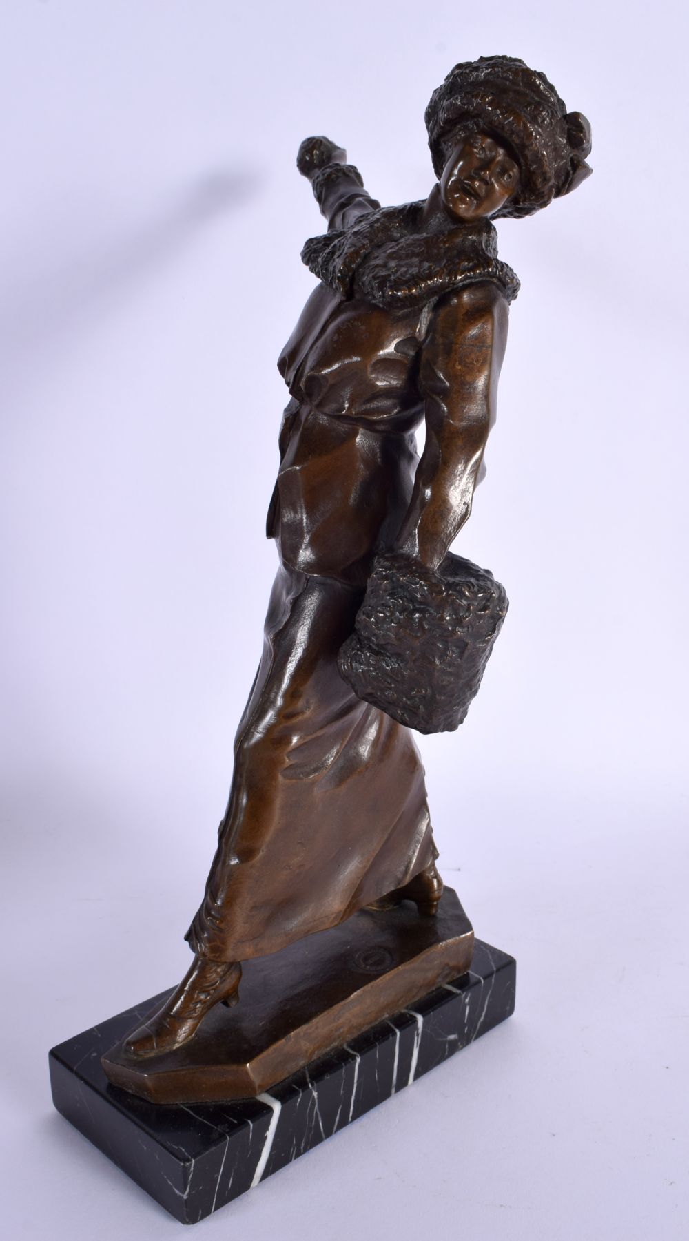 Else Furst (C1920) Bronze, Lady in muff. 29 cm high.