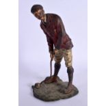 A RARE ANTIQUE AUSTRIAN COLD PAINTED BRONZE FIGURE OF A GOLFER by Bergmann. 18 cm high.