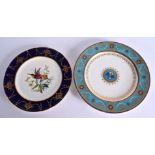 LATE 19TH CENTURY MINTON’S CHINA PLATE WITH A RAISED GILT AND JEWELLED TURQUOISE BORDER, THE CENTRE