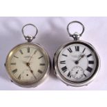 TWO SILVER POCKET WATCHES. Hallmarked Chester 1900 and London 1900, Dial 5.4cm, total weight 248g (2