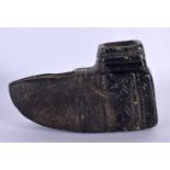 A VERY EARLY CONTINENTAL CARVED STONE TRIBAL OIL TYPE LAMP possibly South or South American. 16 cm x