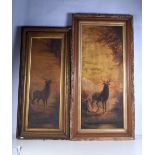 A large pair of on canvas of stags . Largest 90 x 37 cm. (2)